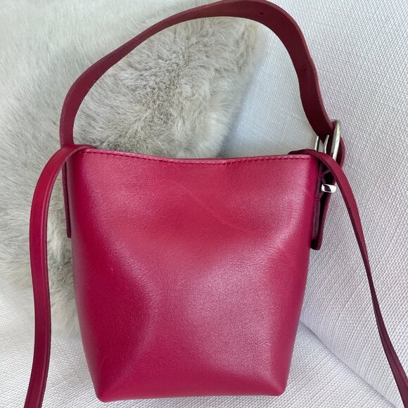 Madewell Essential Micro Bucket Bag Red Leather Mini Tote Crossbody - Picture 5 of 9